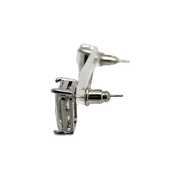 Elegant Silver Emerald Cut BlueWhite Cubic Zirconia Stud Earrings - Picture 3 of 8